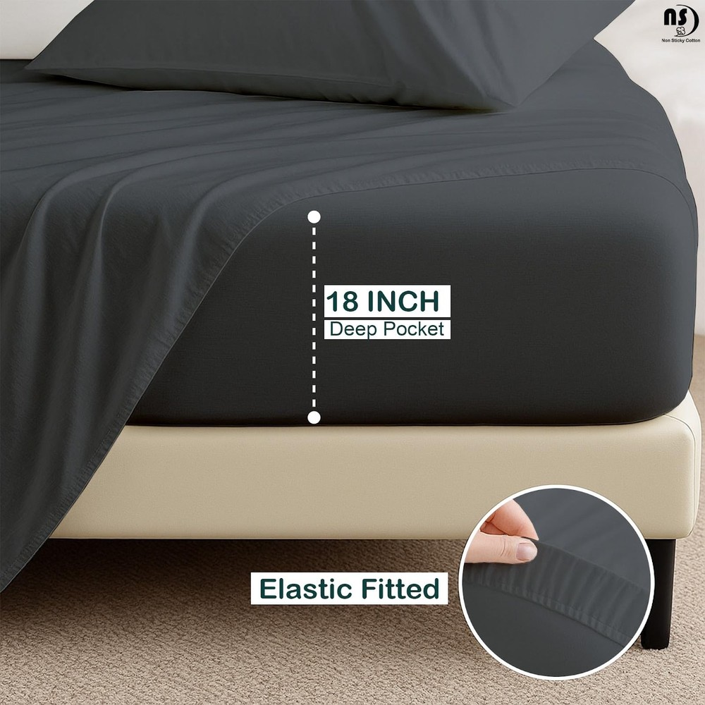 4 Piece Top Split King Sheets Sets for Adjustable Bed, 100% Egyptian Cotton B...