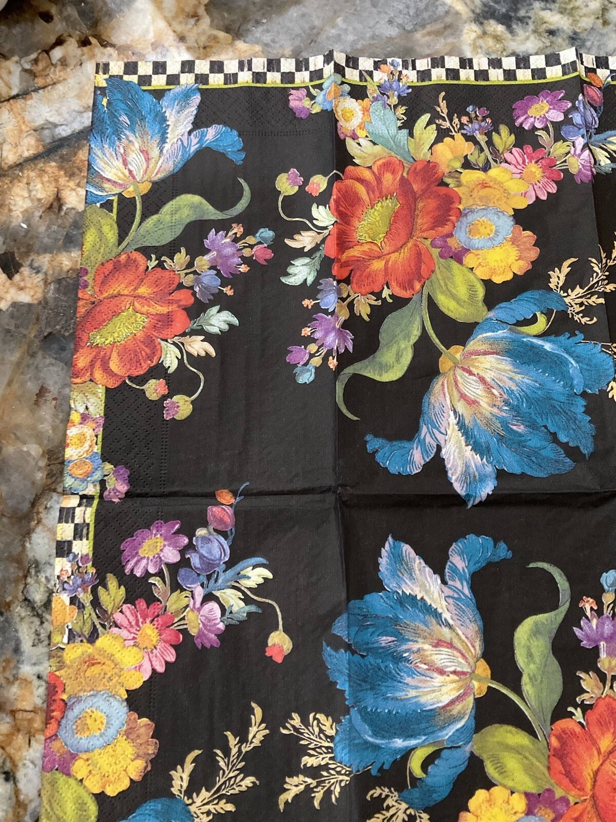 MacKenzie-Childs BLACK FLOWER MARKET Guest 1 Napkin for Decoupage.