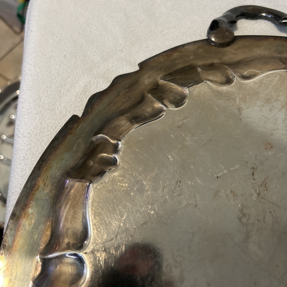 1875 Handled Sheets Rockford S Co Silverplated Serving Tray Ornate Scallop 14.5"