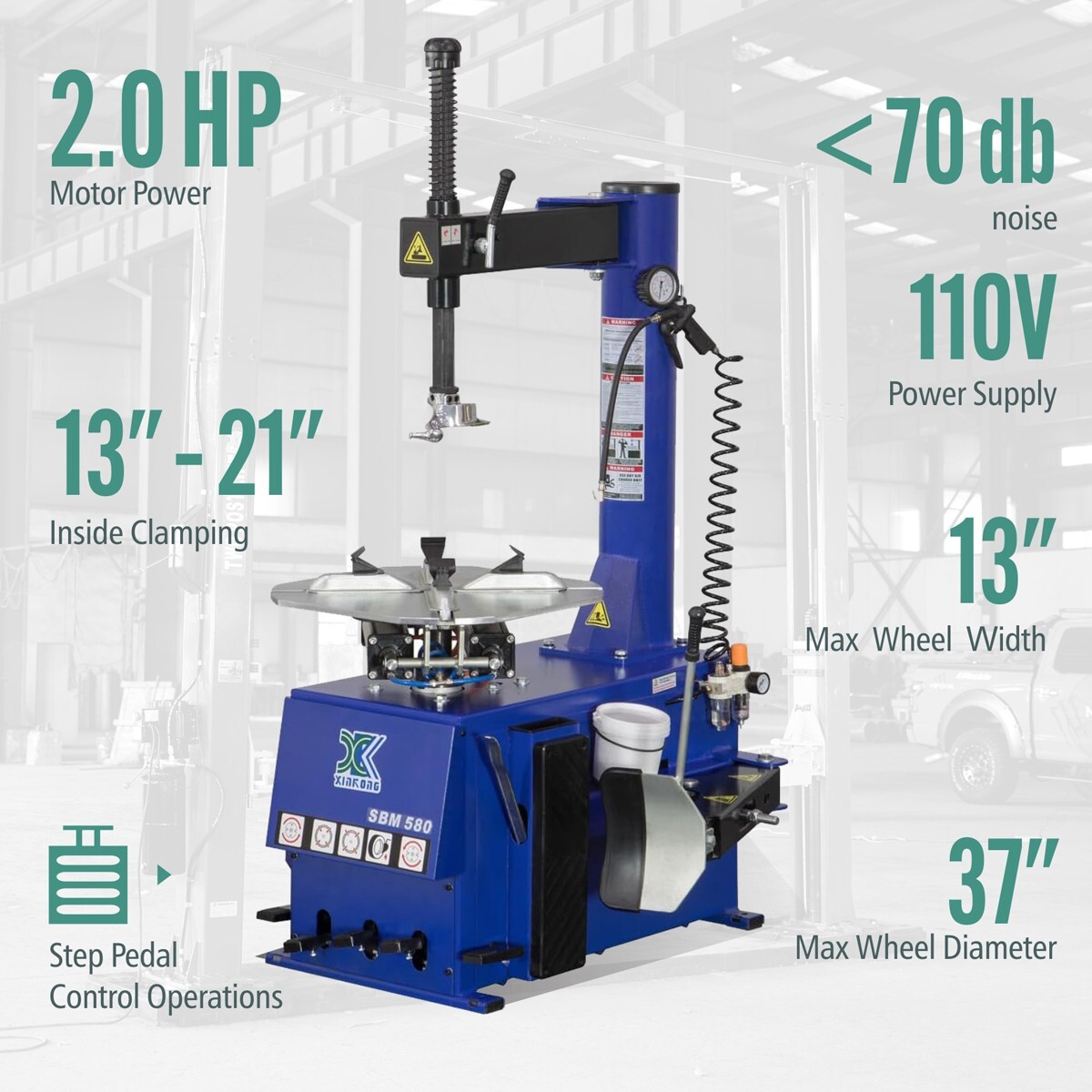 XK 580 690 Tire Changer Wheel Balancer Machine Combo Tire with Hood Cover 2.0 HP