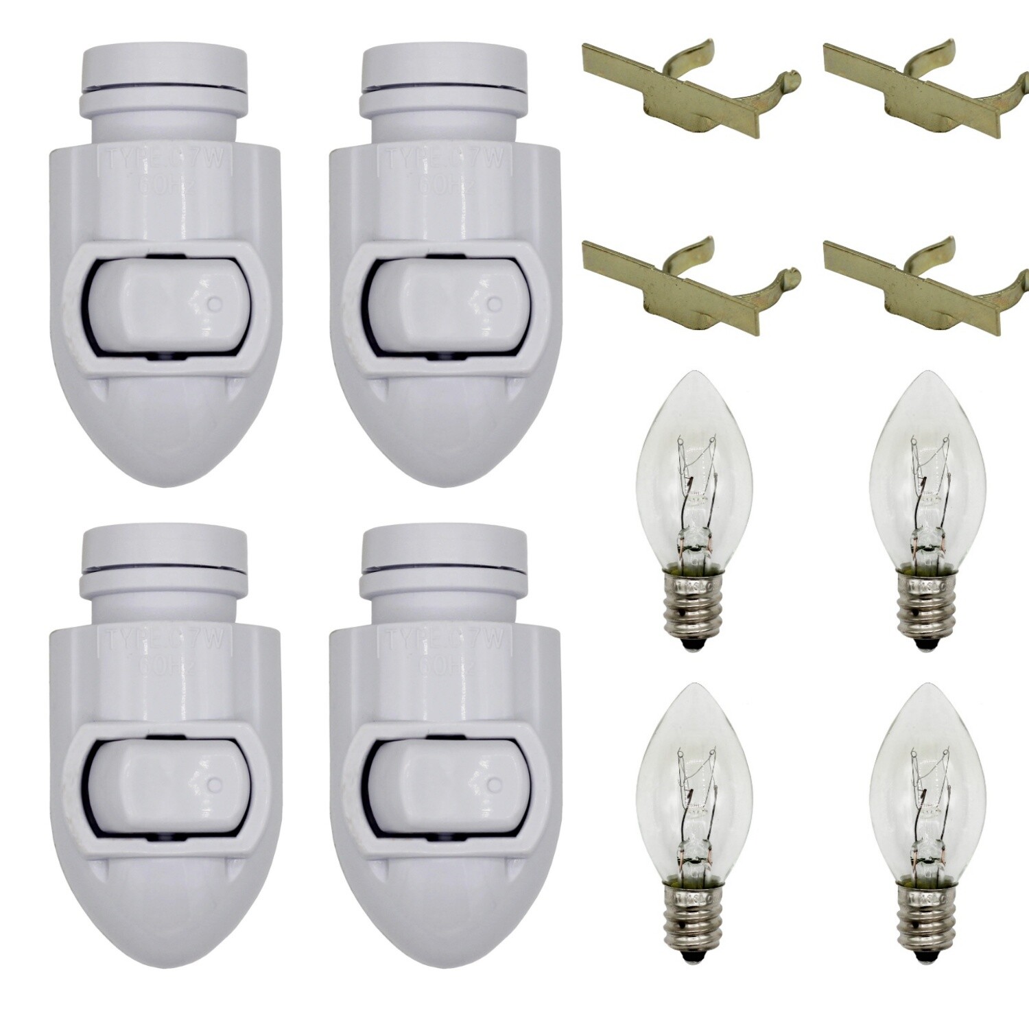 Plug in Night Light Module Includes 4 Bulbs and 4 Metal Clips, White