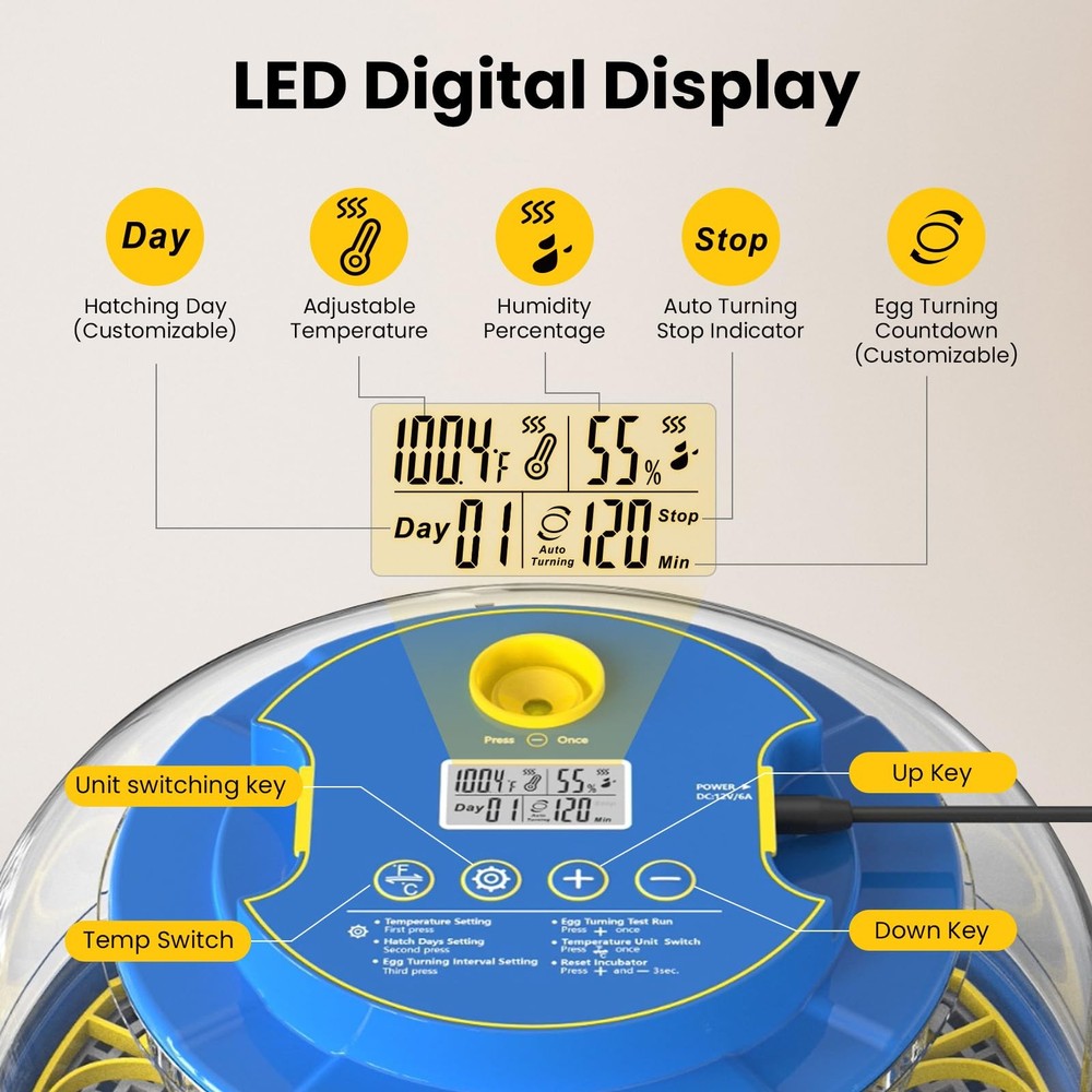 Incubators for Hatching Eggs, 18 Egg Incubator with Automatic Turning and Hum...