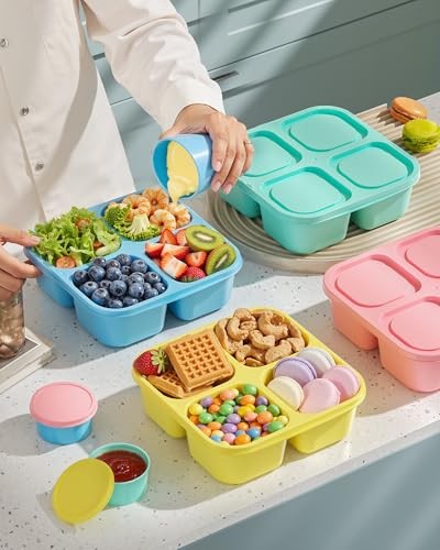 4 Pcs Snack Box Containers Set, Reusable 4 Compartment Lunchable 4 pcs