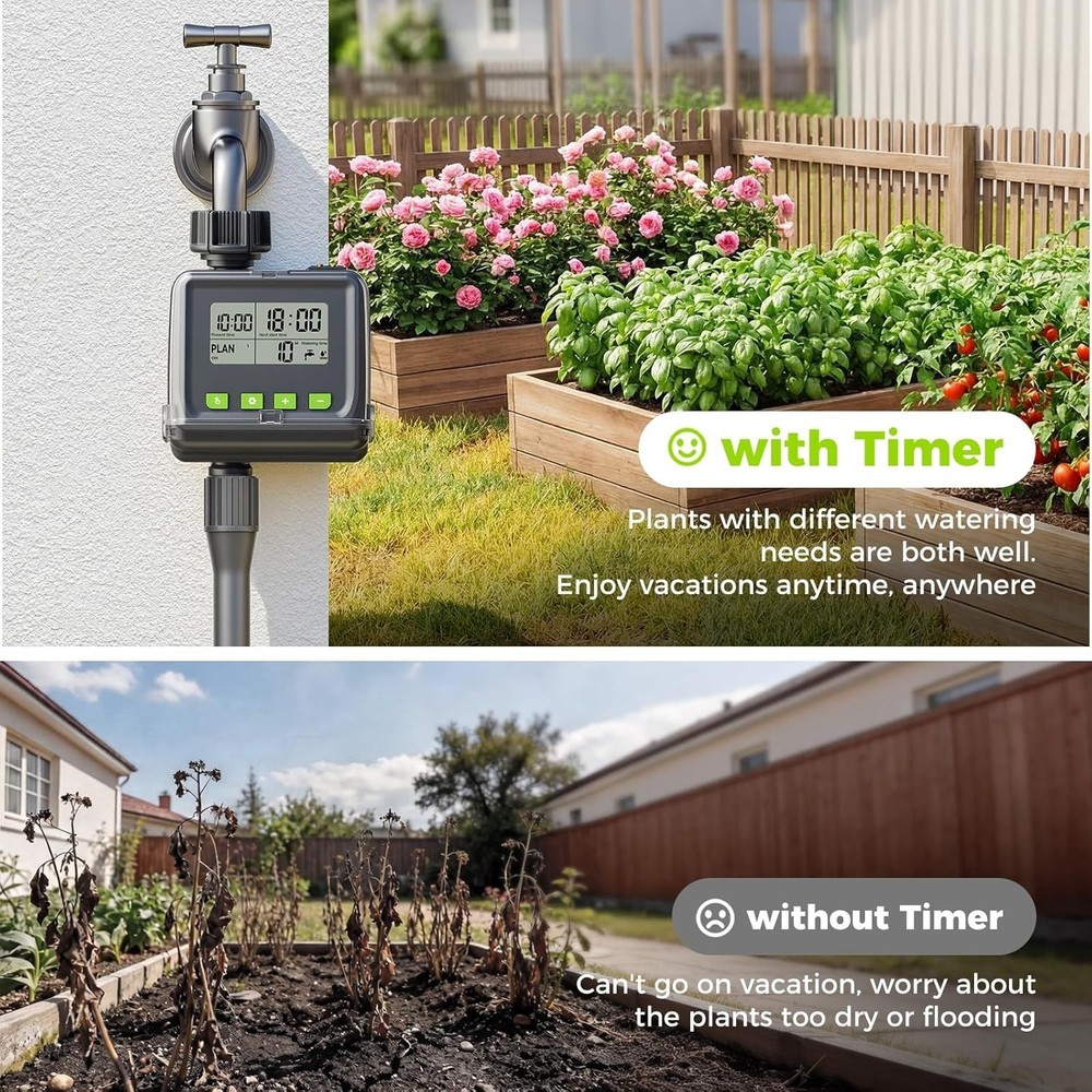 Sprinkler Timer for Garden Hose, Programmable Watering Timer with Rain Delay, Ou