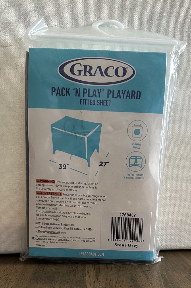 Graco Pack 'N Play Playard Fitted Sheet Solid Stone Grey 39" X 27"