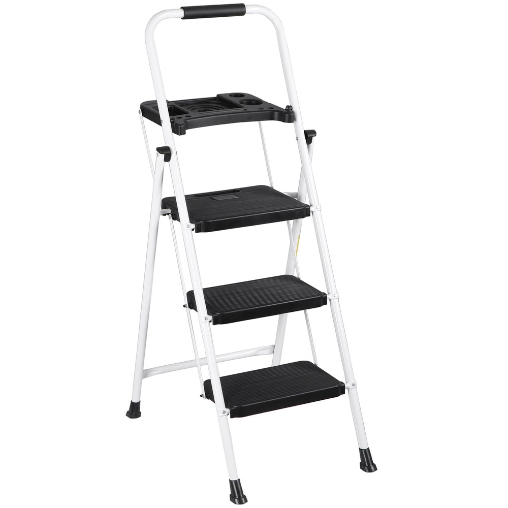 Step Ladder Sturdy 3-Step Ladder with Tool Platform Folding Ladder Lightweight