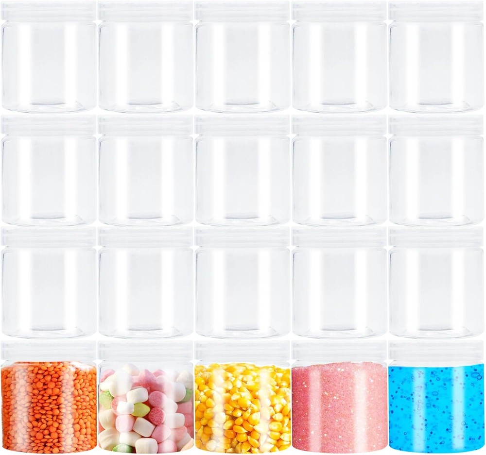 20Pack 4oz Clear Plastic Slime Containers with Lids,Round Refillable