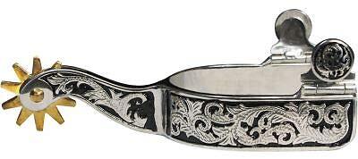 Showman Stainless Steel Spurs w/ Black Inlay & Engraved Scrolling