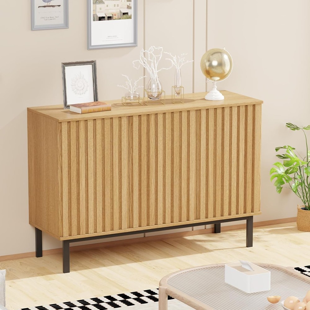 Sideboard Buffet with Fluted Doors & Adjustable Shelf for Dining Room Storage
