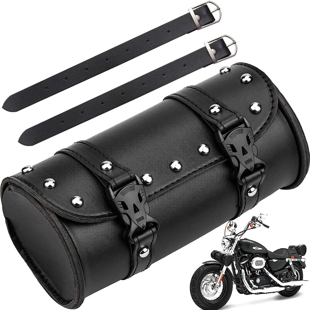Motorcycle Front Fork Tool Bag Pouch Storage Luggage SaddleBag Leather Handlebar