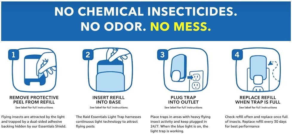 Raid Essentials Flying Insect Light Trap Refills, 2 Light Trap Refill Cartridges