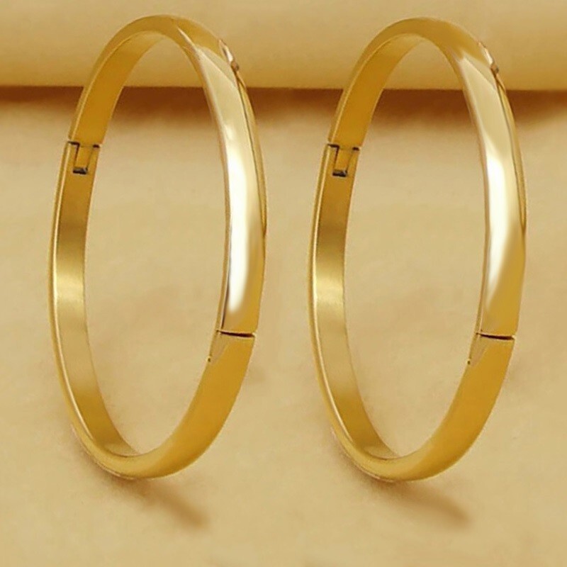 2PcSet 18k Yellow Gold Over Sterling Silver Womens 7" Smooth Bracelet Bangle