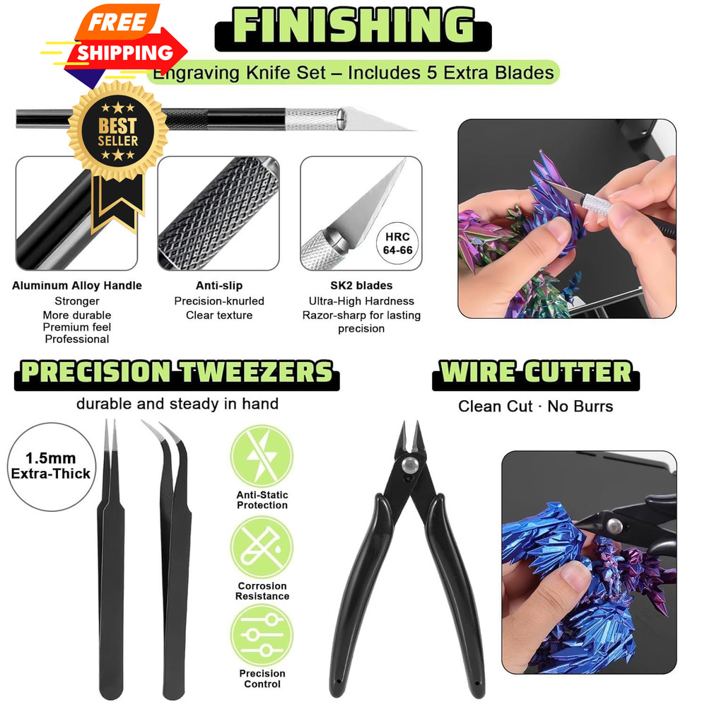 3D Printer Tools Kit, 34pcs Accessories for All FDM/SLA Black