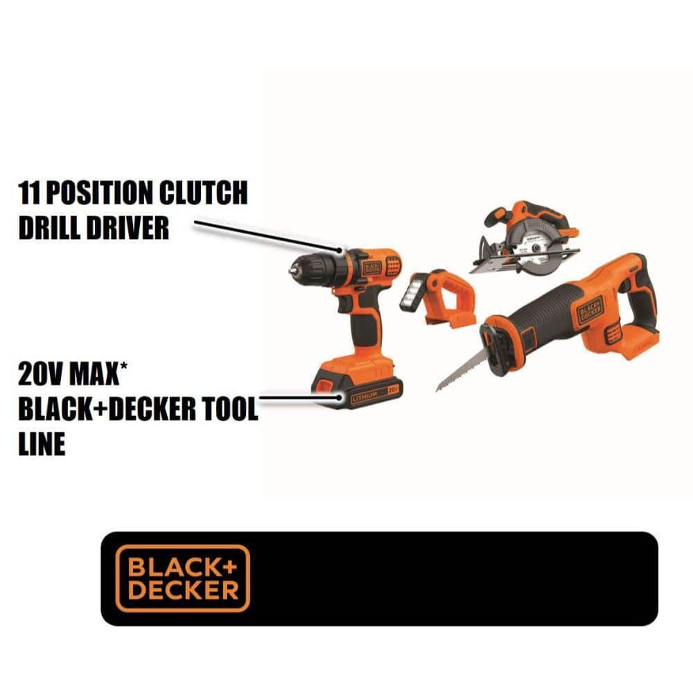 BLACK+DECKER 20V MAX* Power Tool Combo Kit, 4-Tool -BD4KITCDCRL
