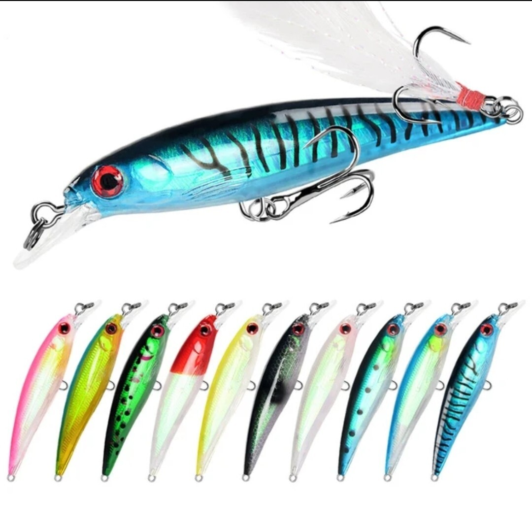 Largemouth bass fishing lures wobbler minnow 10-pack lot crankbait tackle bait
