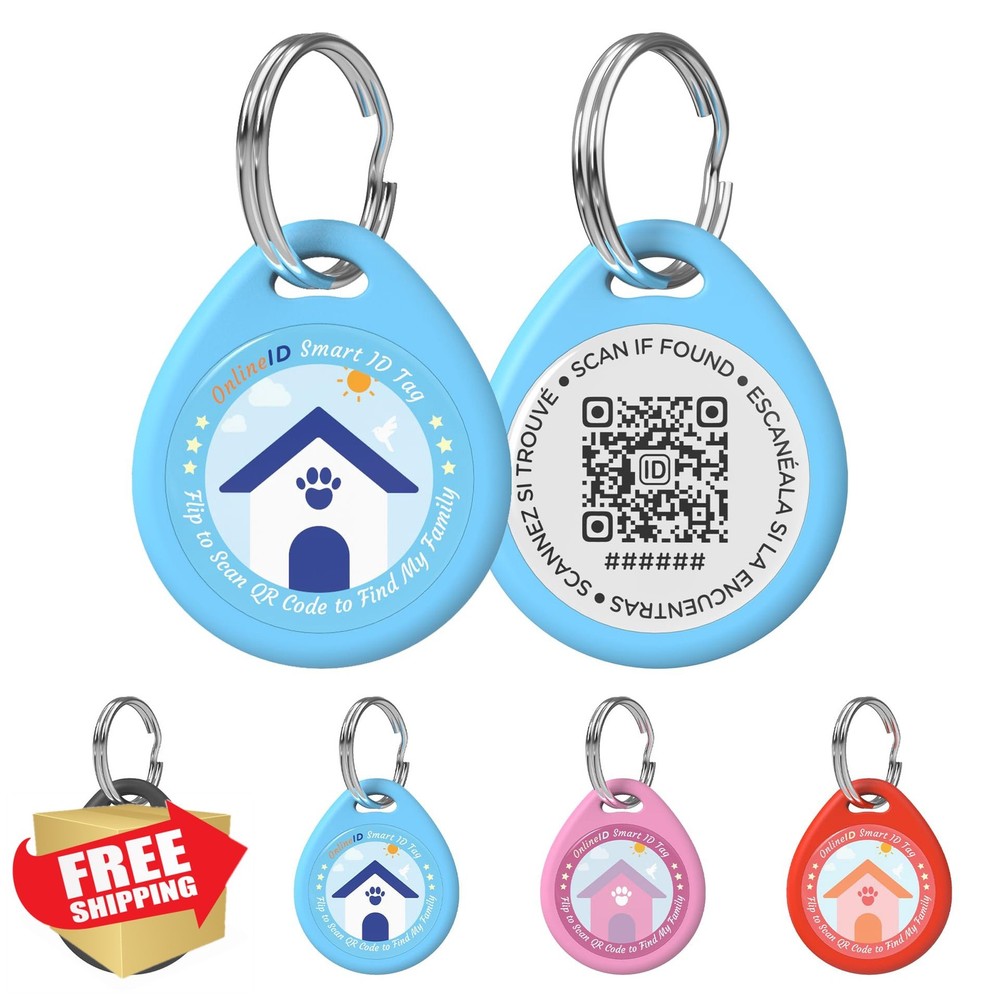Personalized QR Code Pet ID Tag Blue S Editable