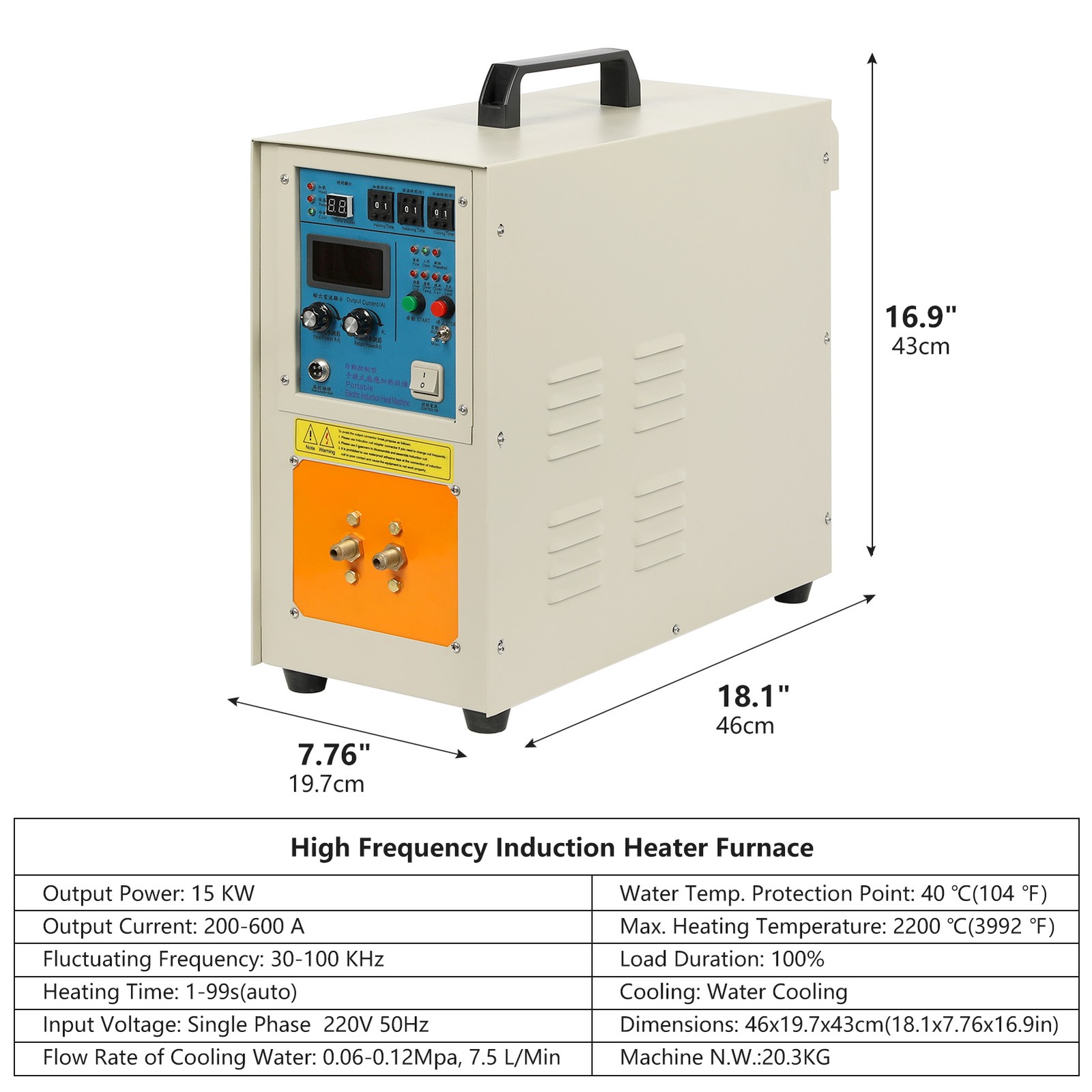 220V Melting Furnace 30-100 KHz 15 KW High Frequency Induction Heater Furnace