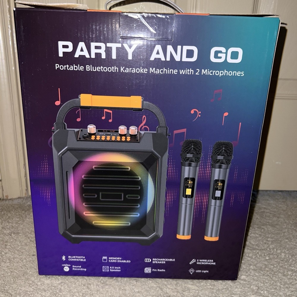 Portable Karaoke Machine with 2 Wireless Microphones