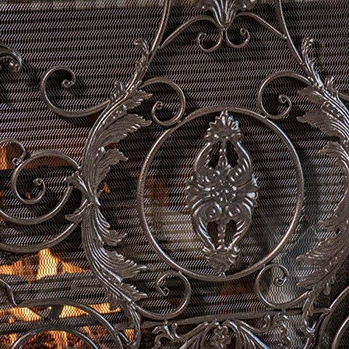 Black Gold Finish Fireplace Screen 3 Panel Folding Wrought Iron Arch Scrollwork