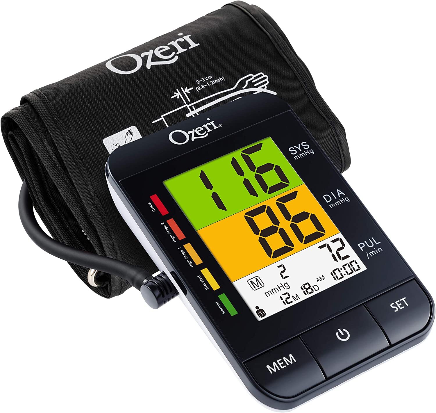 Ozeri CardioTech BP9W Arm Blood Pressure Monitor with Hypertension Color Alert