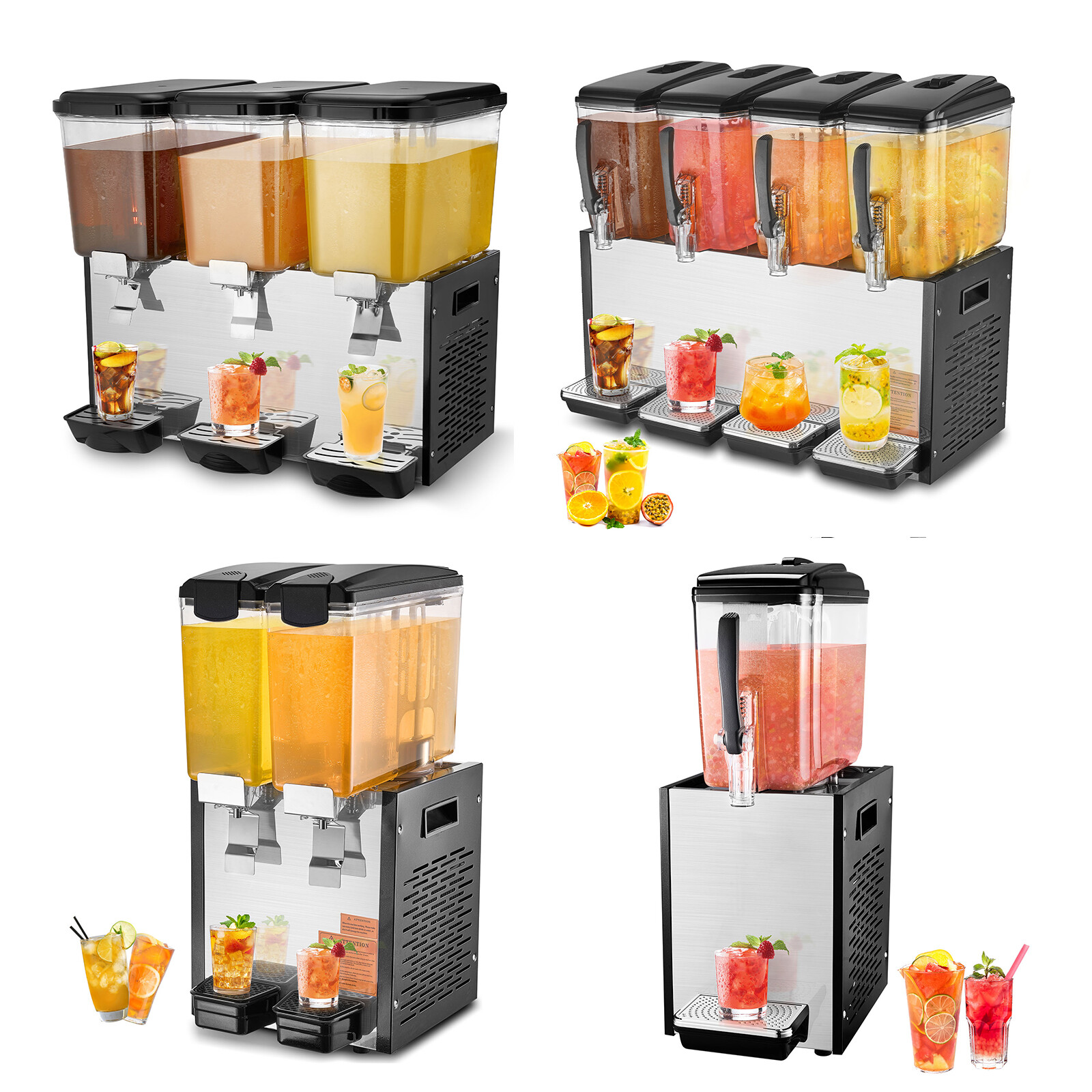 Commercial Beverage Dispenser Cold Juice Ice Drink Dispenser 1/2/3/4 Tanks Party