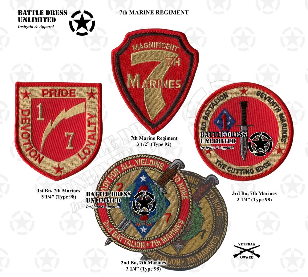 7th Marine Regiment 1st 2nd 3rd Battalion 7th Marines Patch (MCCU)