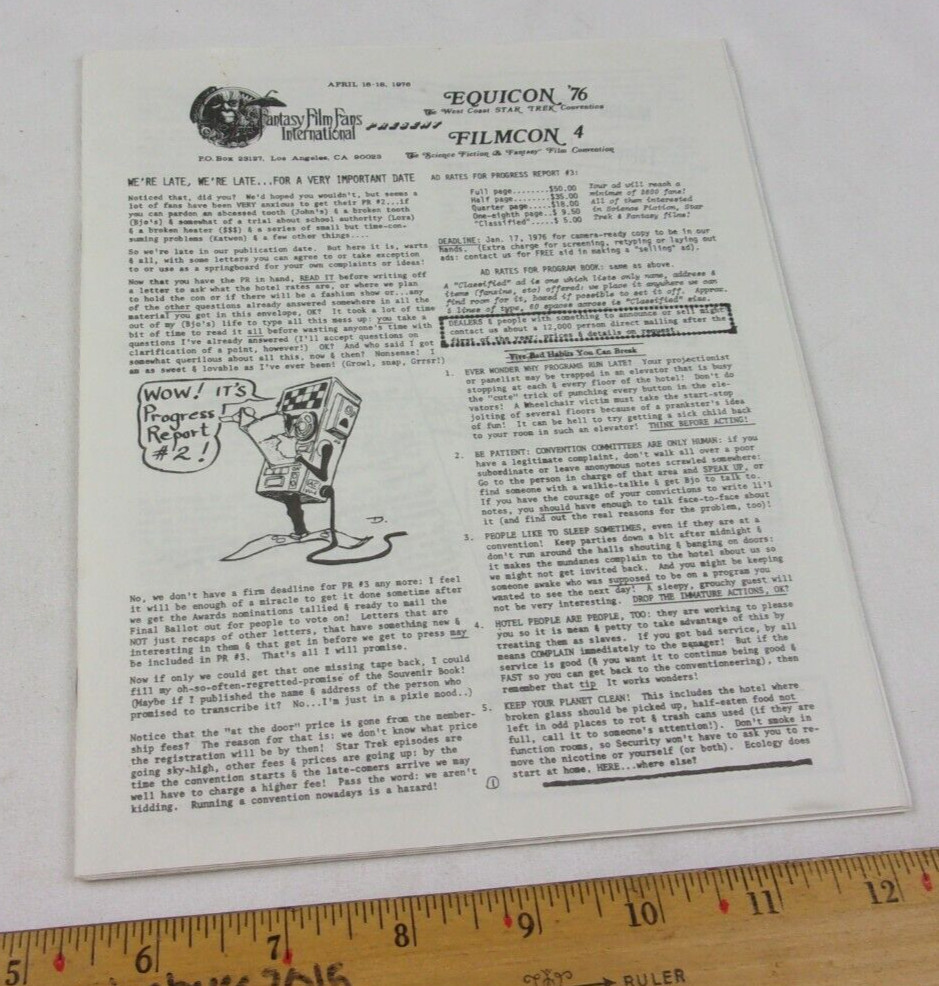 1976 Equicon Star Trek Convention progress report 2 program Los Angeles