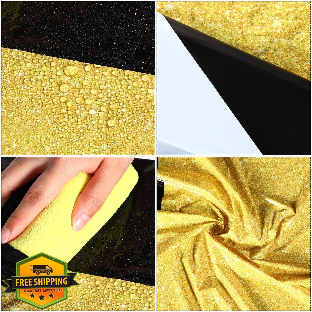 Oudain 3 Pcs Plastic Tablecloths, 54x108", Glitter Gold/Black, Rectangular