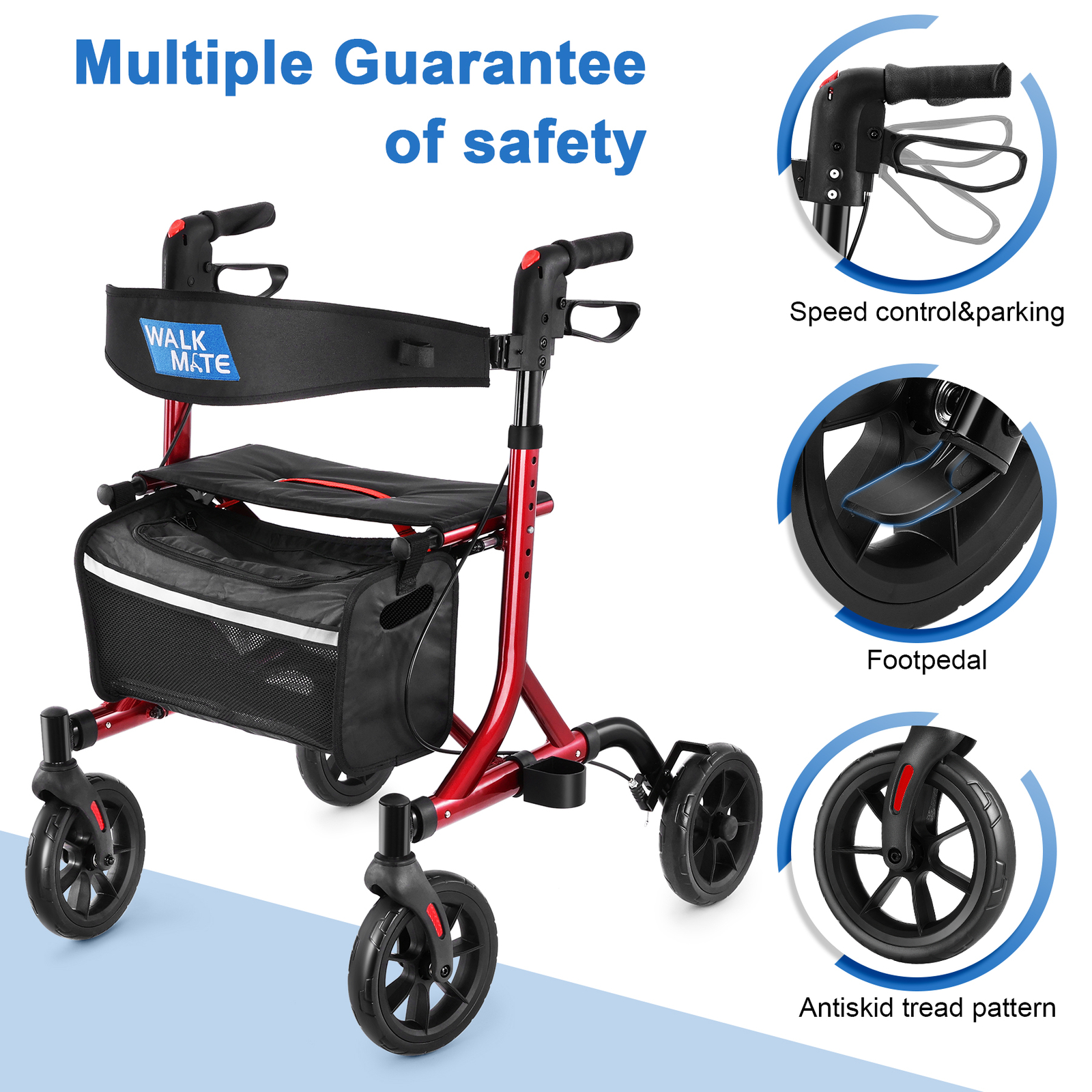 Senior Walker Lightweight Rollator Walker With Seat Wheels Brakes & Storage Bag