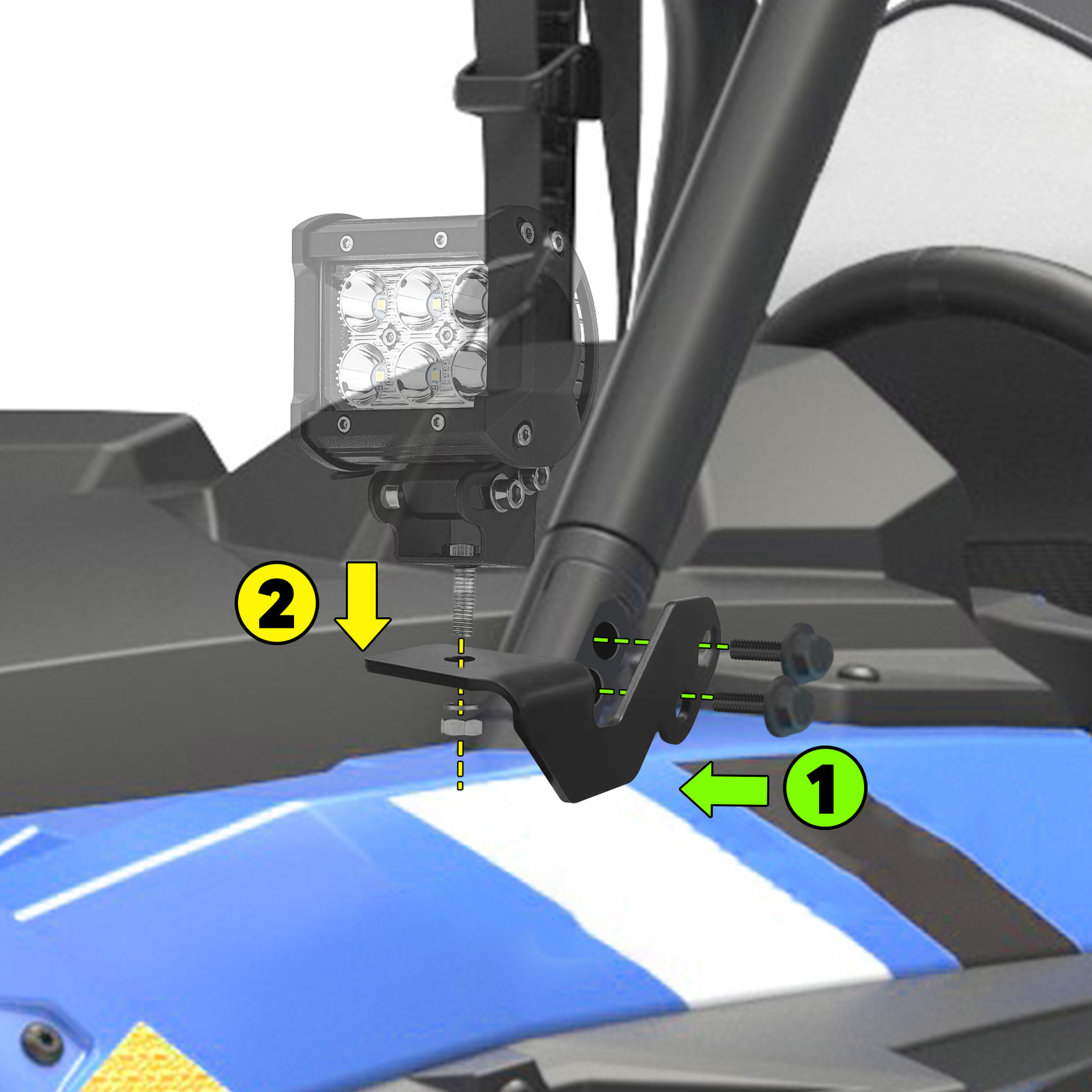 Fit Polaris RZR XP 1000 900S Side Cage A-Pillar Fog Light Pod Mount Brackets