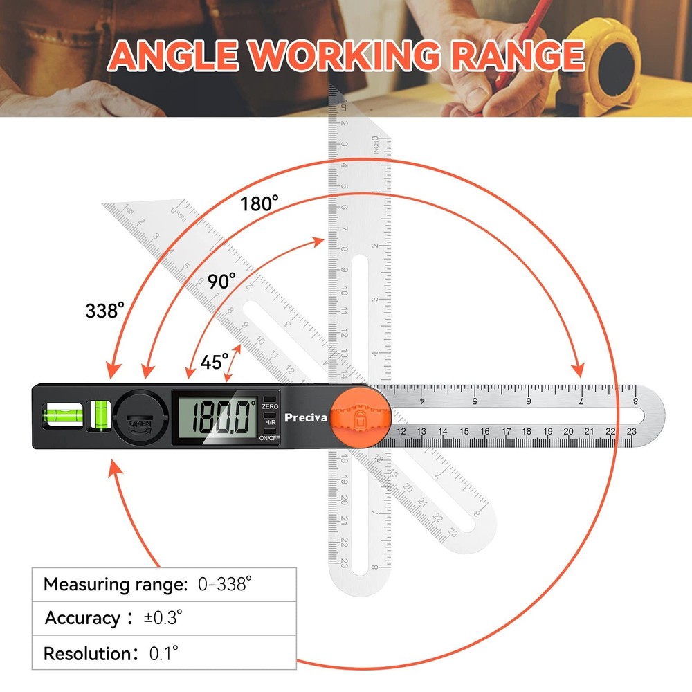 Tbevel Gauge & Protractor With Horizontal And Vertical Bubble0338ฐ Digital Angle