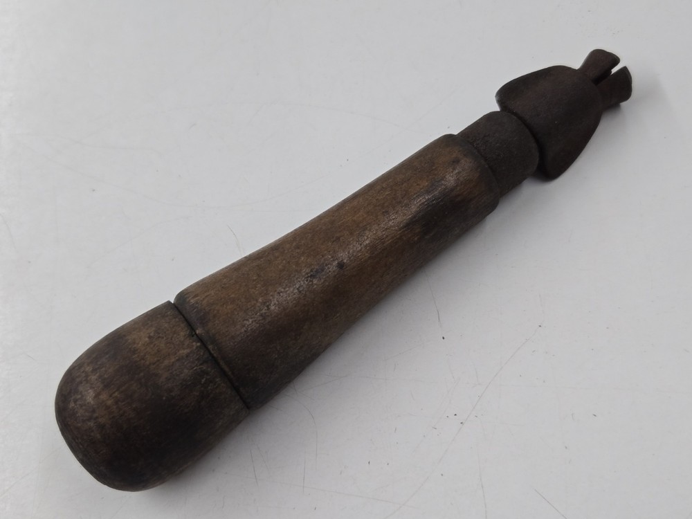 Vintage Wooden Handle Bit Holder With Two Bits Inside Handle. Unbranded