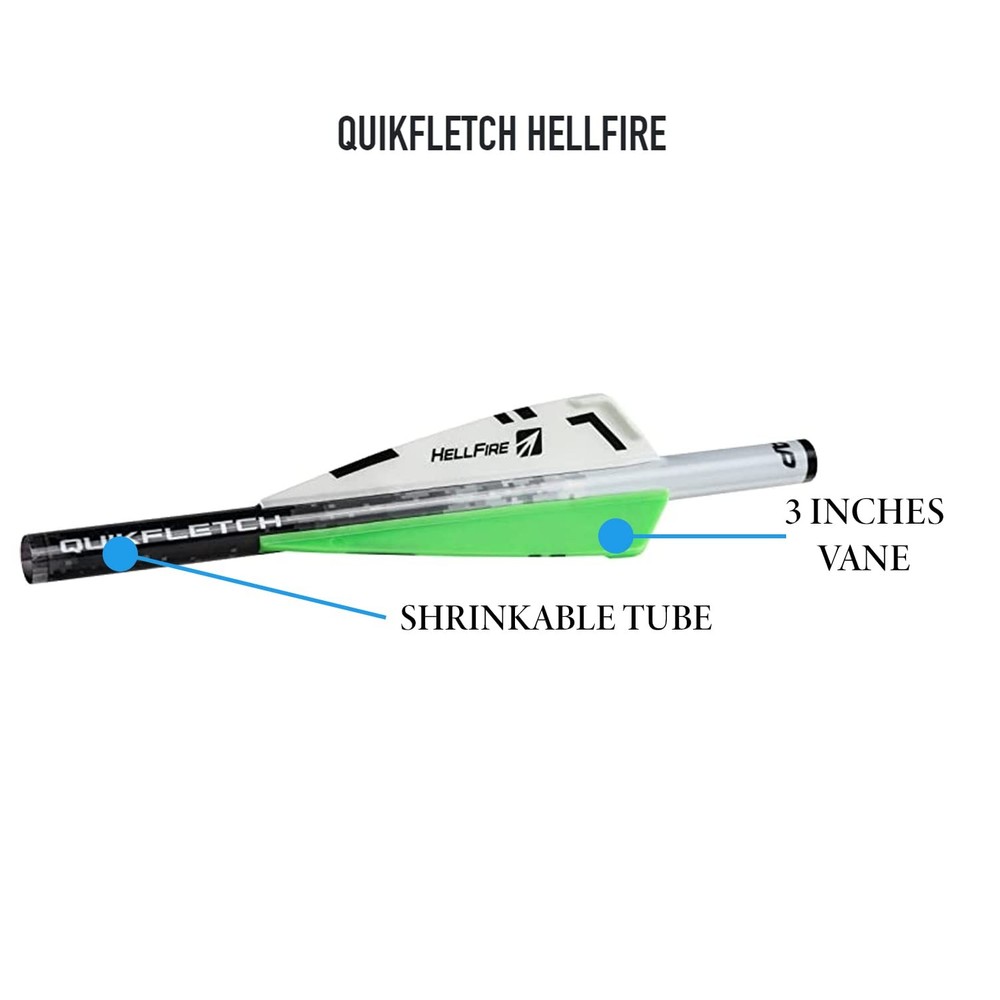 Quikfletch Hellfire Stabilizing Fletching - White/green, 3"