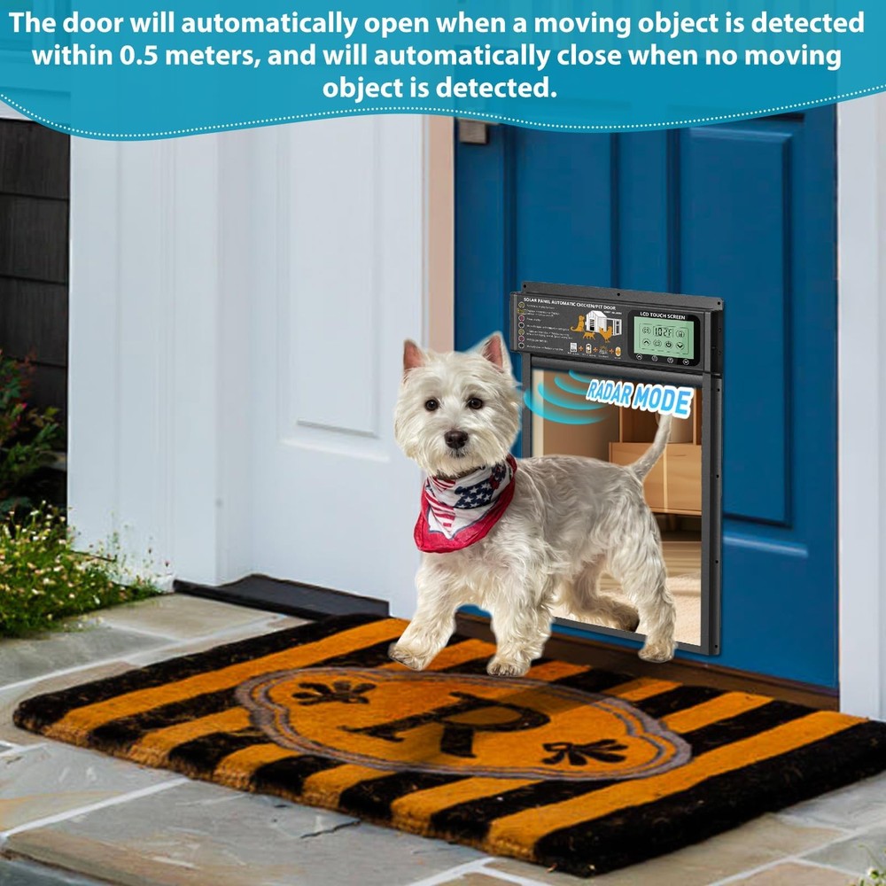 Automatic Pet Door, Dog Door Radar, Timer & Light Sensor Modes, Solar & USB R...