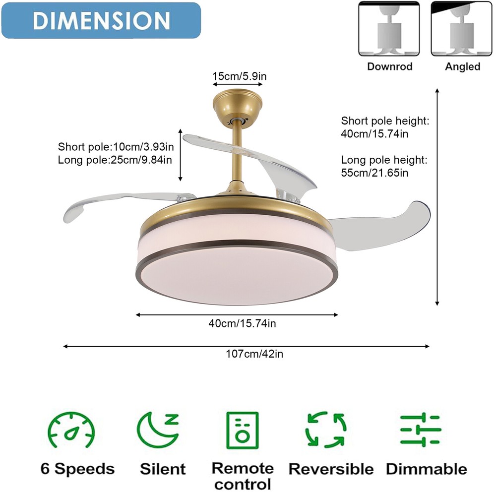 Timing 6 Wind Speed LED Ceiling Fan Light Remote Control Ceiling Mount Light
