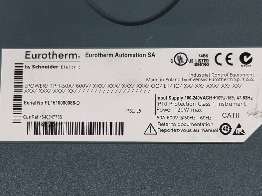 Eurotherm EPower Panel Mount Power Controller 1PH-50A/ 600V