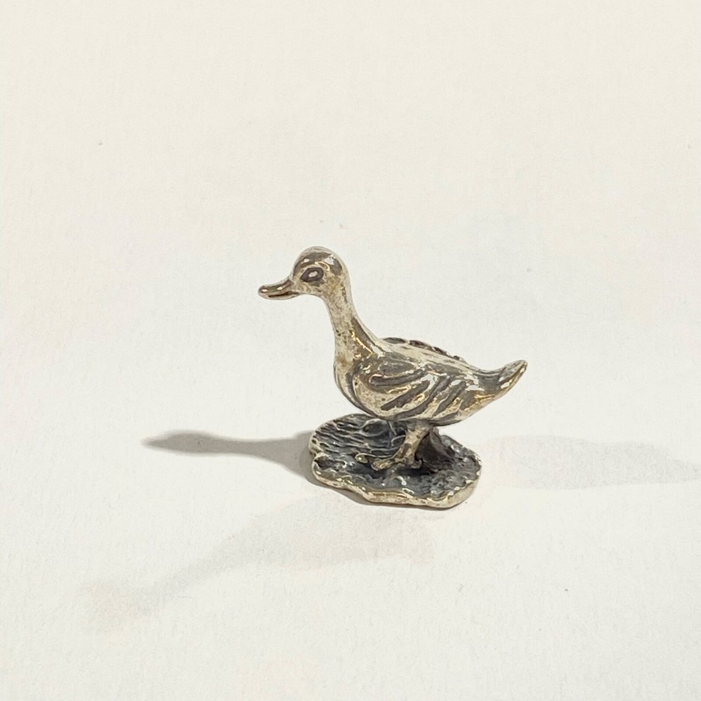 vintage solid silver duck micro miniature , hallmarked italian figurine