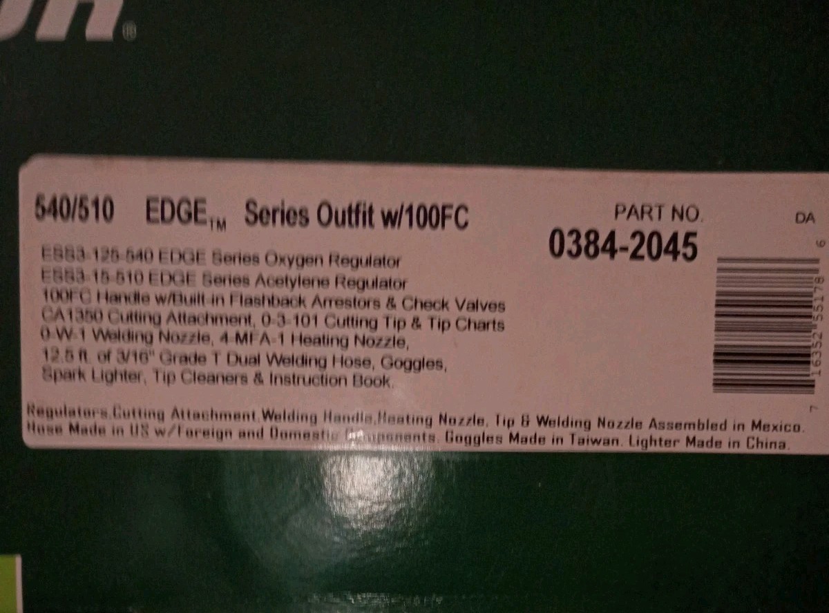 Victor 0384-2045 Performer 540/510 Edge 2.0 Acetylene Cutting Torch Outfit