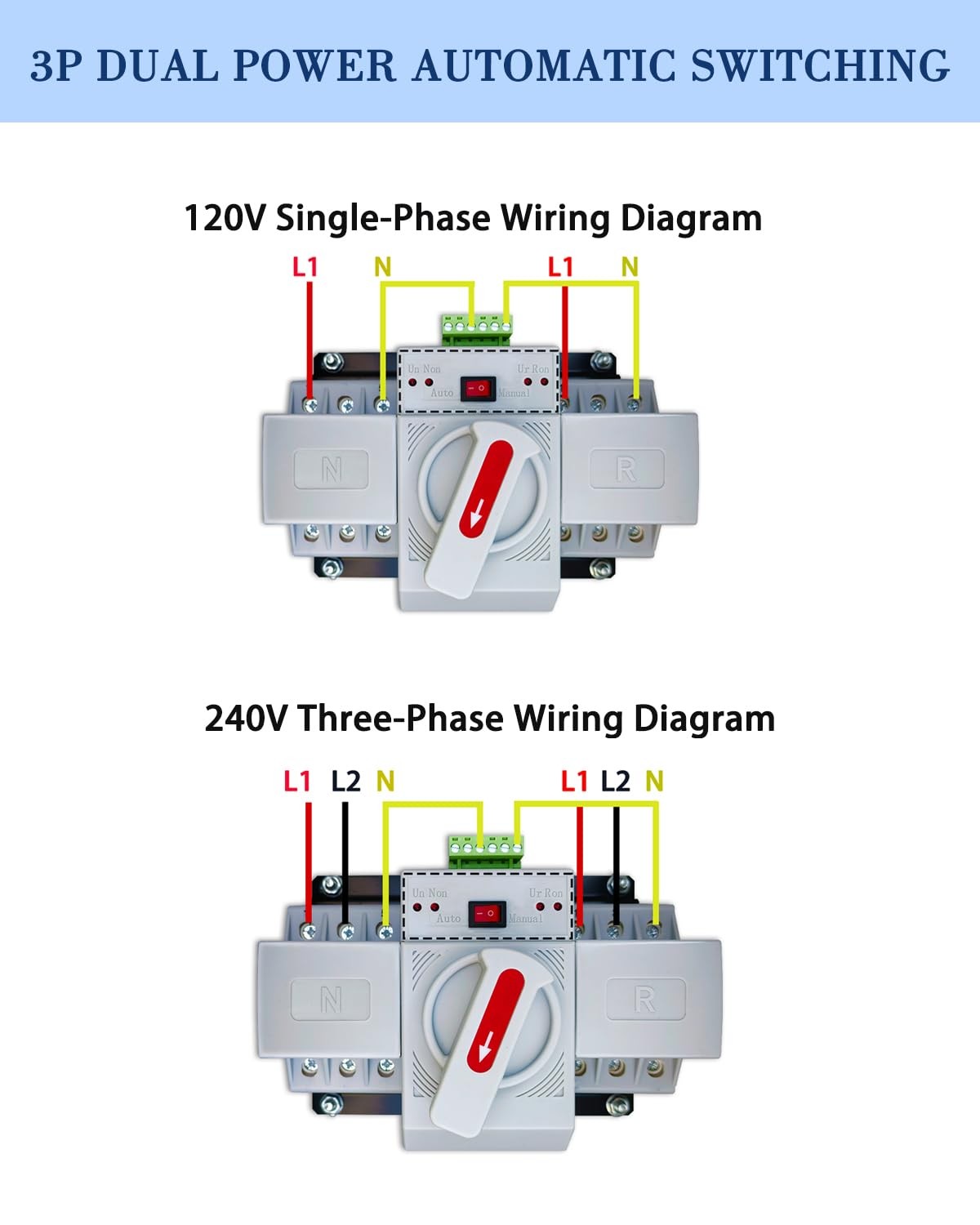 JACEPFY 125A Automatic Transfer Switch for Generator, 3P, 120/240V Dual...