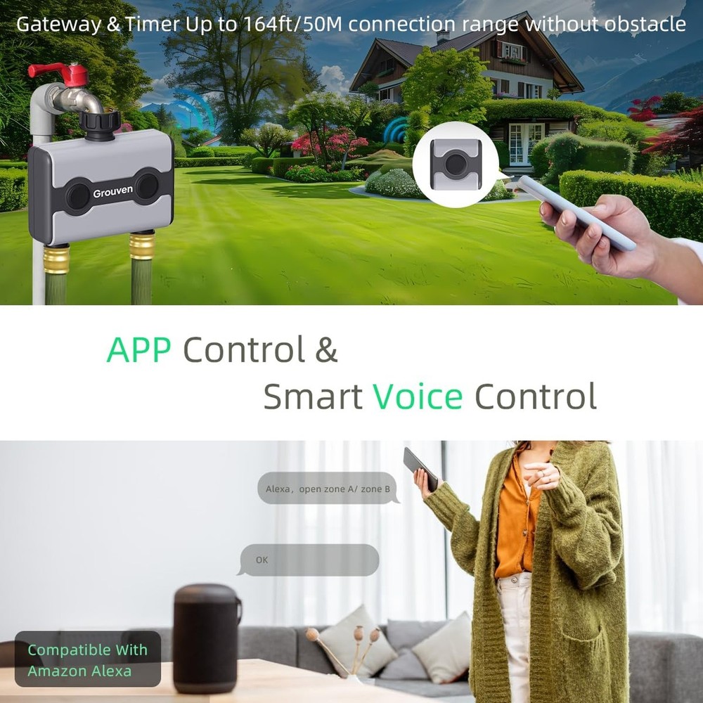 WiFi Sprinkler Timer 2 Outlet Water Timer with Rain Delay APP Control via 2.4...
