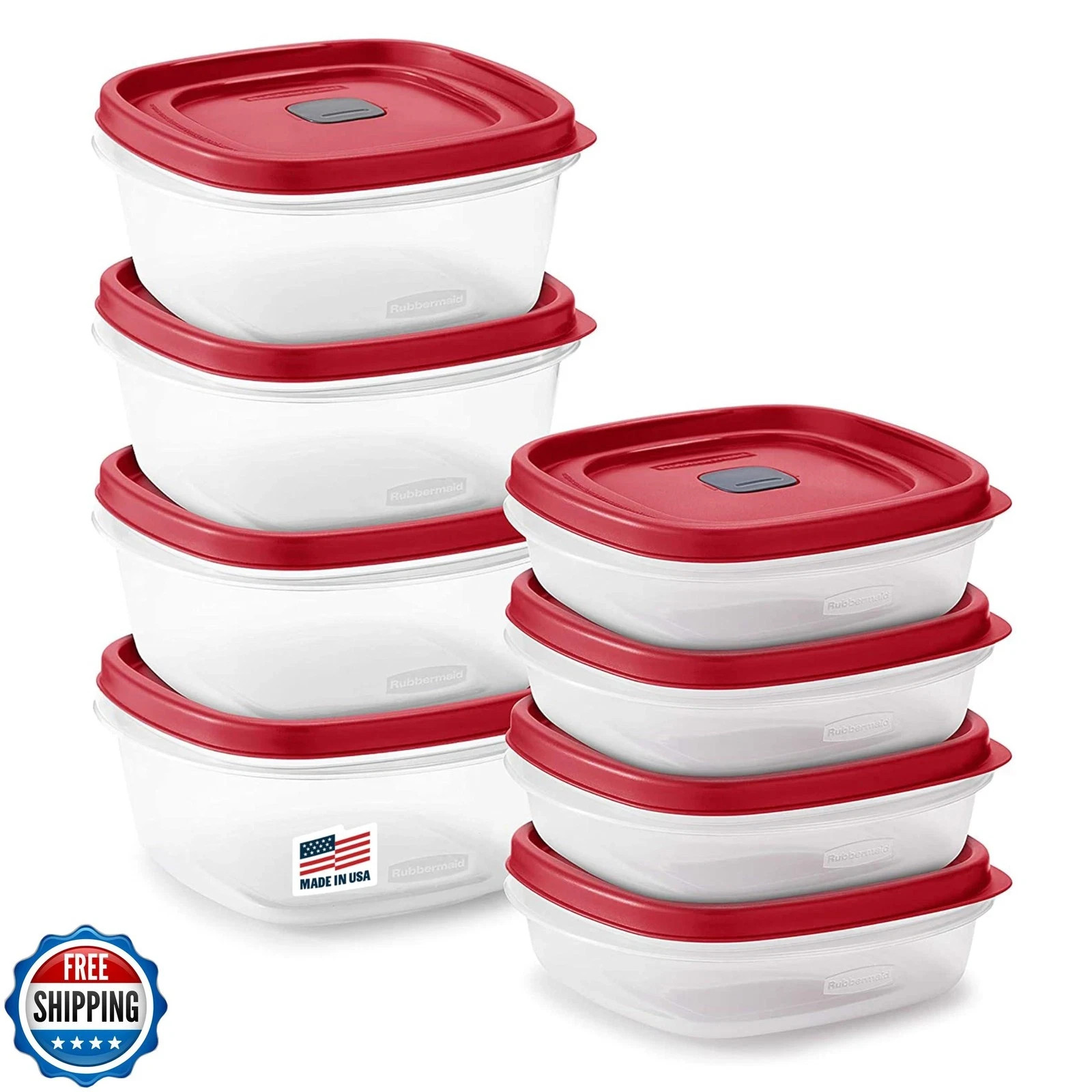Rubbermaid Plastic Food Storage, Red, Blue Spruce  and Blue Vented Lids (16Set)