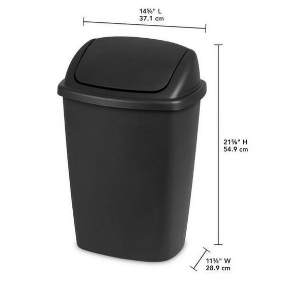 7.5 Gallon Kitchen Trash Can with Swing Top Lid Black Plastic Garbage Bin