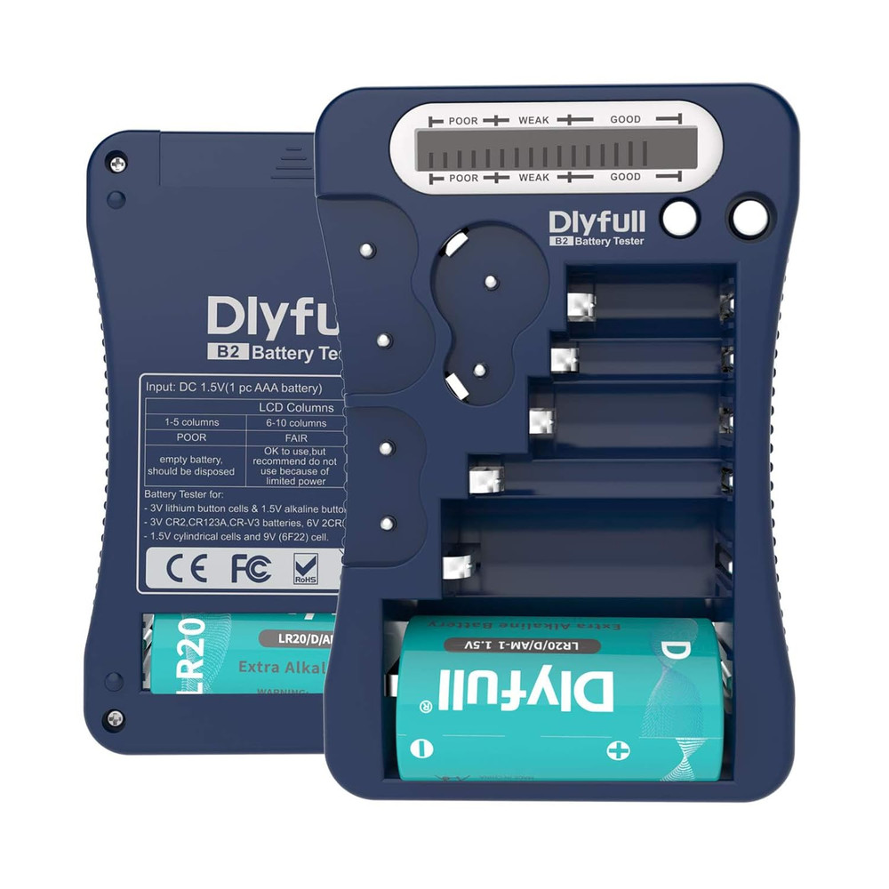 Battery Tester, Dlyfull LCD Display Universal Battery Checker for AA AAA C D 9V