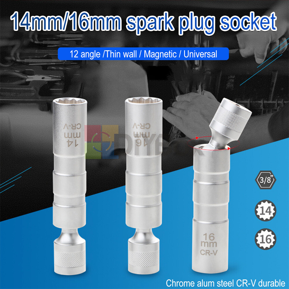 14&16mm 3/8" Drive Thin Walled Magnetic Spark Plug Socket Remover Installer Tool