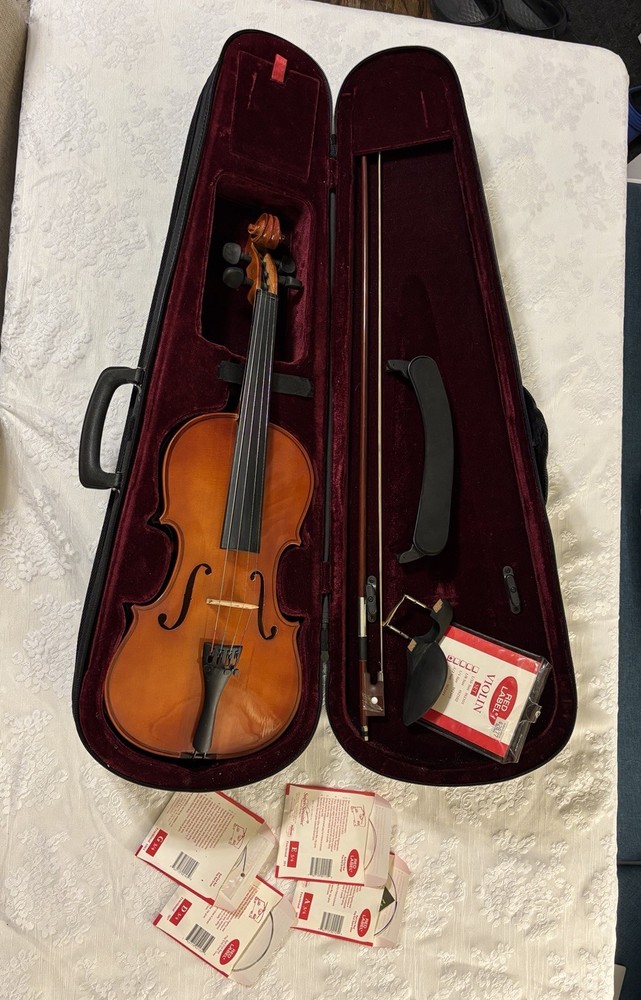 4/4 Full Size Violin Outfit w Case Bow Chin Rest Extras String Kit