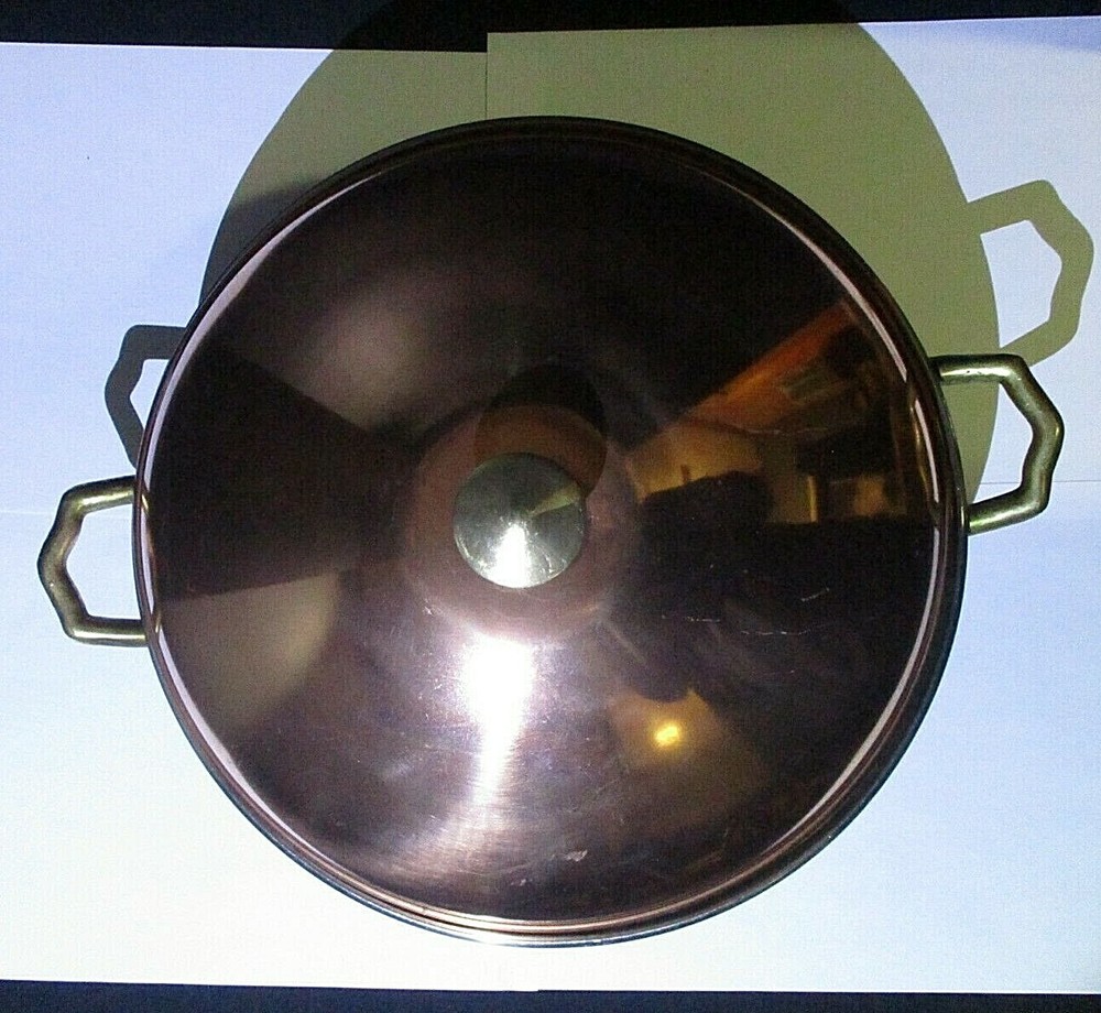Double Handle, Solid Copper, Candy Kettle Pan Wok, 12.5" Diameter, Korea
