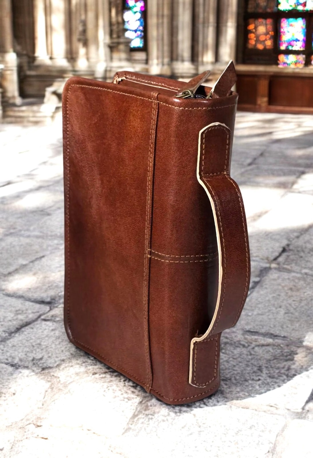 Large Handmade Leather Bible Cover | Vintage Brown Leather Holy Bible Case.