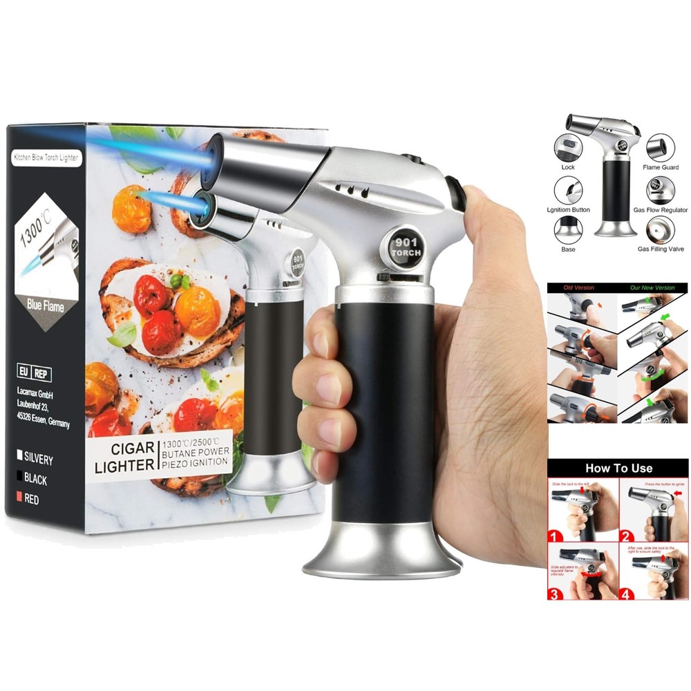 Elegant Refillable Kitchen Blow Torch with Adjustable Flame - Perfect for Baking