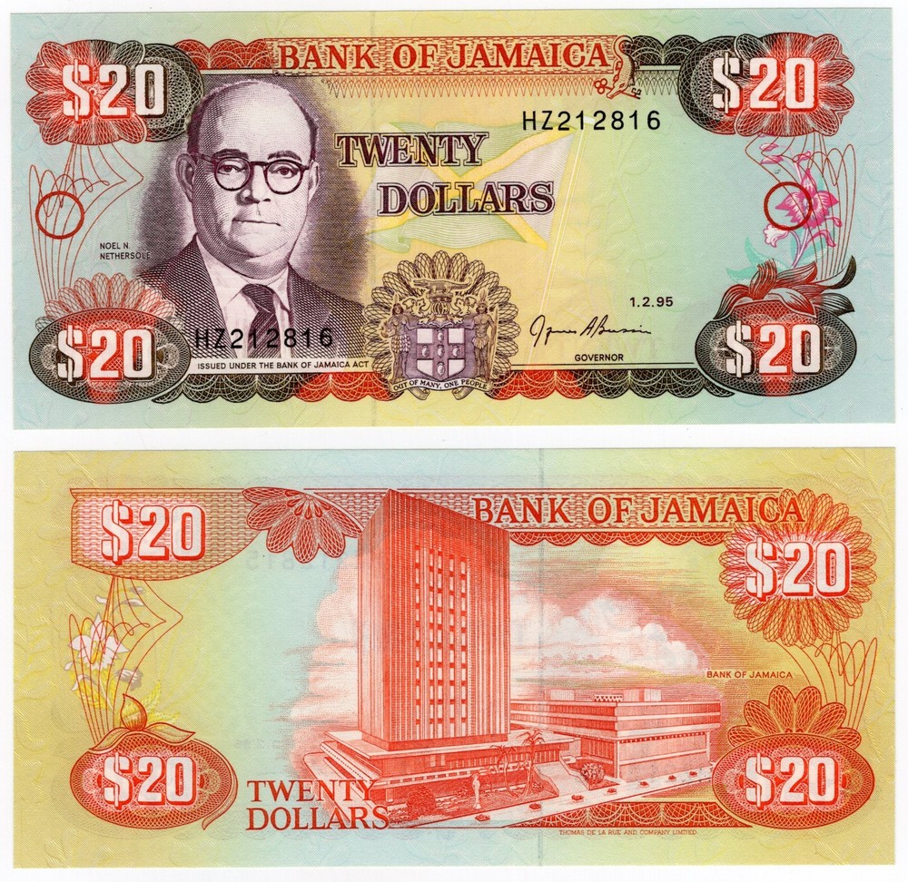 JAMAICA P-72e 20 Dollars 1995 UNC
