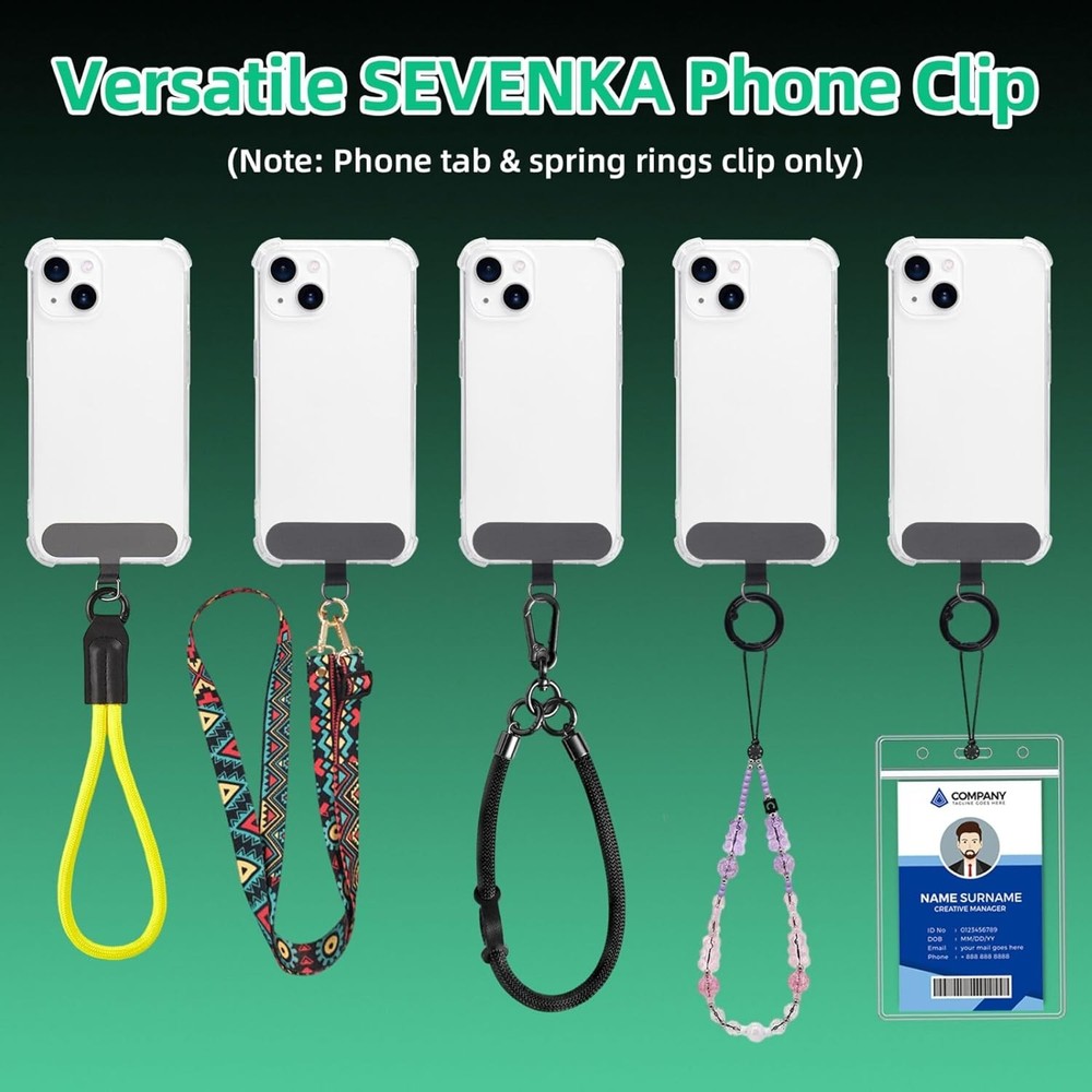 SEVENKA 6 Pack Phone Tether Tab for iPhone, 6 Spring O Ring Clasps, Black